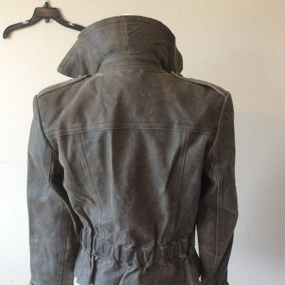 Leather Vintage Preowned Express PrecisionTaupe Distressed Jacket, size 4 - Picture 8 of 16
